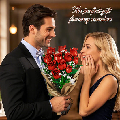 DIY Creative Building Blocks Assembly Series Red Rose Simulation Flower Bouquets Models Gifts Children's Holiday Bricks Toys